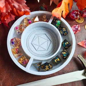 D20 Round Dice Tray for Dungeons and Dragons and TTRPG Games DnD