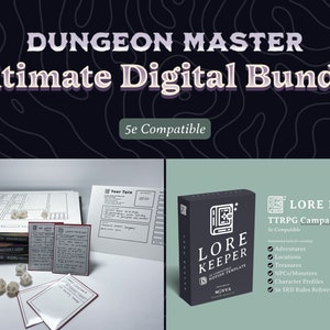 Pacote digital DM Ultimate para DnD 5e | Modelo de noção DnD | D&D | Masmorras e Dragões | caderno dnd | ficha de personagem dnd