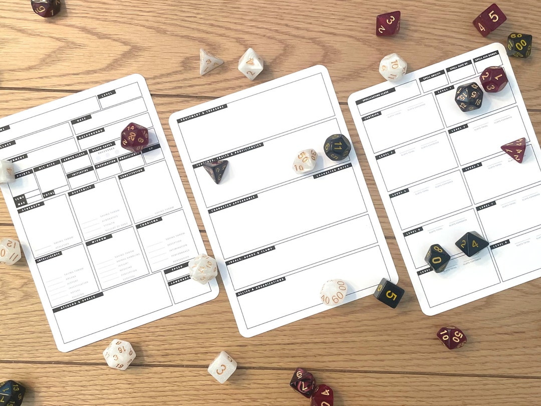 ENHANCE Hojas De Personaje Acrílicas Reutilizables Para D&D 5e – Incluye 3 Hojas, 4 Rotuladores De Borrado En Seco Y Bolsa De Almacenamiento