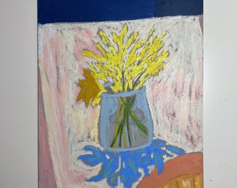 Flower vase no. 2 - original still life flowers in oil pastels
