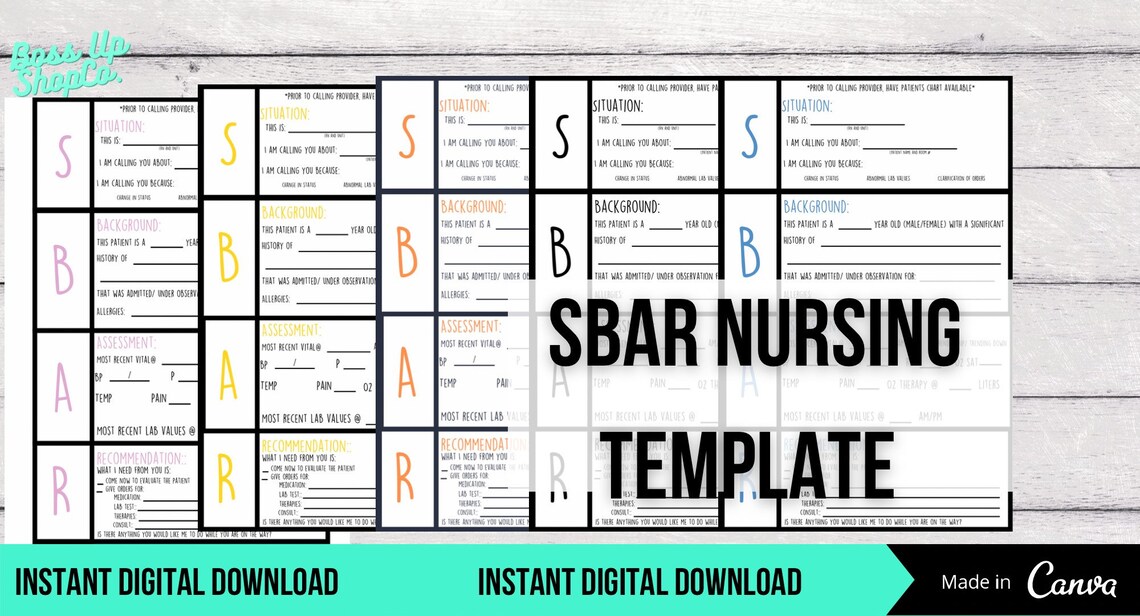 SBAR Nursing Templates Student Nurse Template Clinical SBAR Etsy