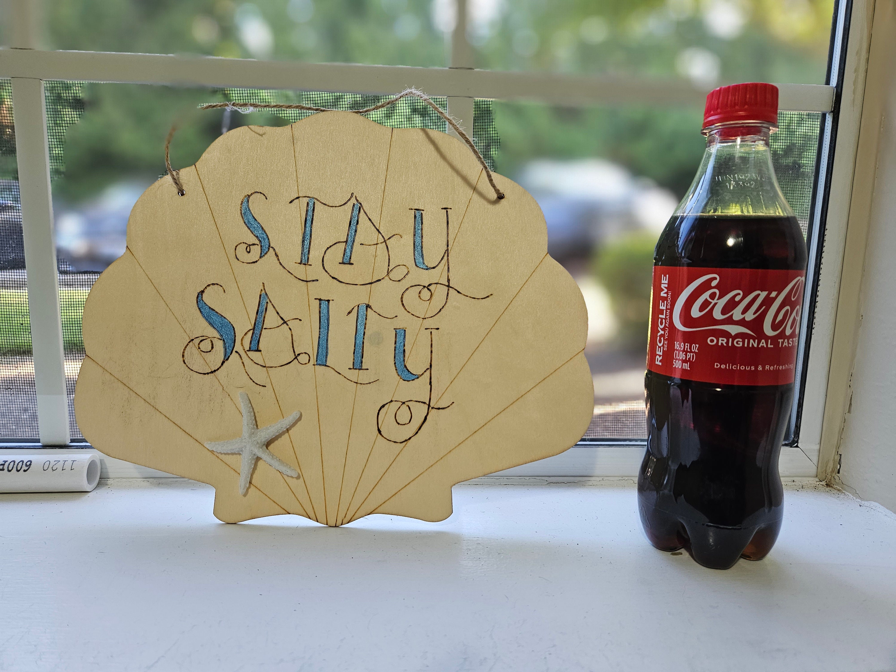 Sea Shell Pyrography Stay Salty Wood Burned Sea Shell Sign With Starfish, Pyrography, Funny ...