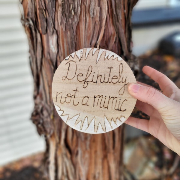 Definitely not a mimic wood burned box, pyrography, jewelry box, trinket box, dnd, rpg, Nerd, geek, dungeons and dragons, handmade gift