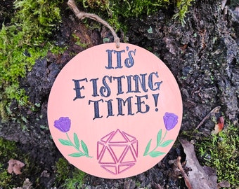 It's fisting time wood burned sign, pyrography, video game quote art, game decor, fantasy decor, ttrpg decor, rpg decor, game room decor
