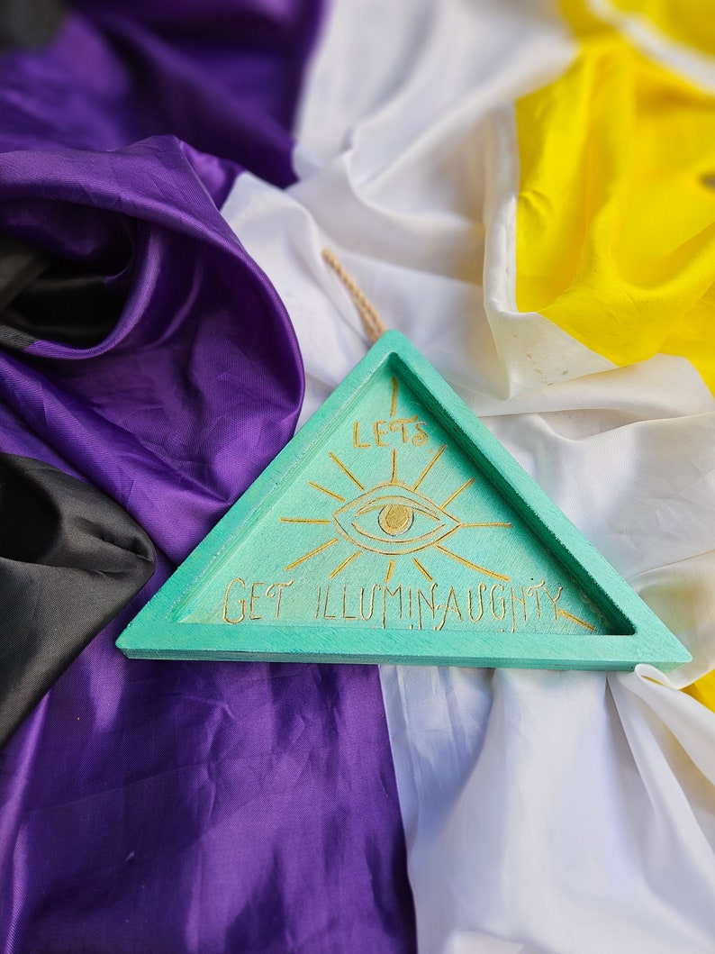 Cryptid Triangle Design Let's Get Illuminaughty Wood Burned Sign, Pyrography, Triangle Decor ...