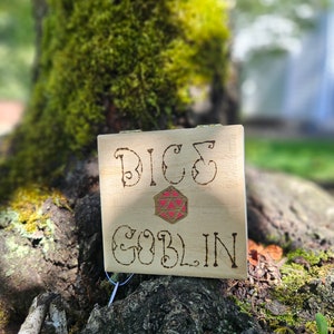 Dice goblin wood burned box, pyrography, d20 dice, fantasy game decor, magic decor, RPG, Role playing games, game decor, fantasy decor