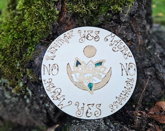 White lotus wood burned pendulum board, pyrography, witch craft, pagan, magic, altar supplies, divination tools, fortune telling, scrying