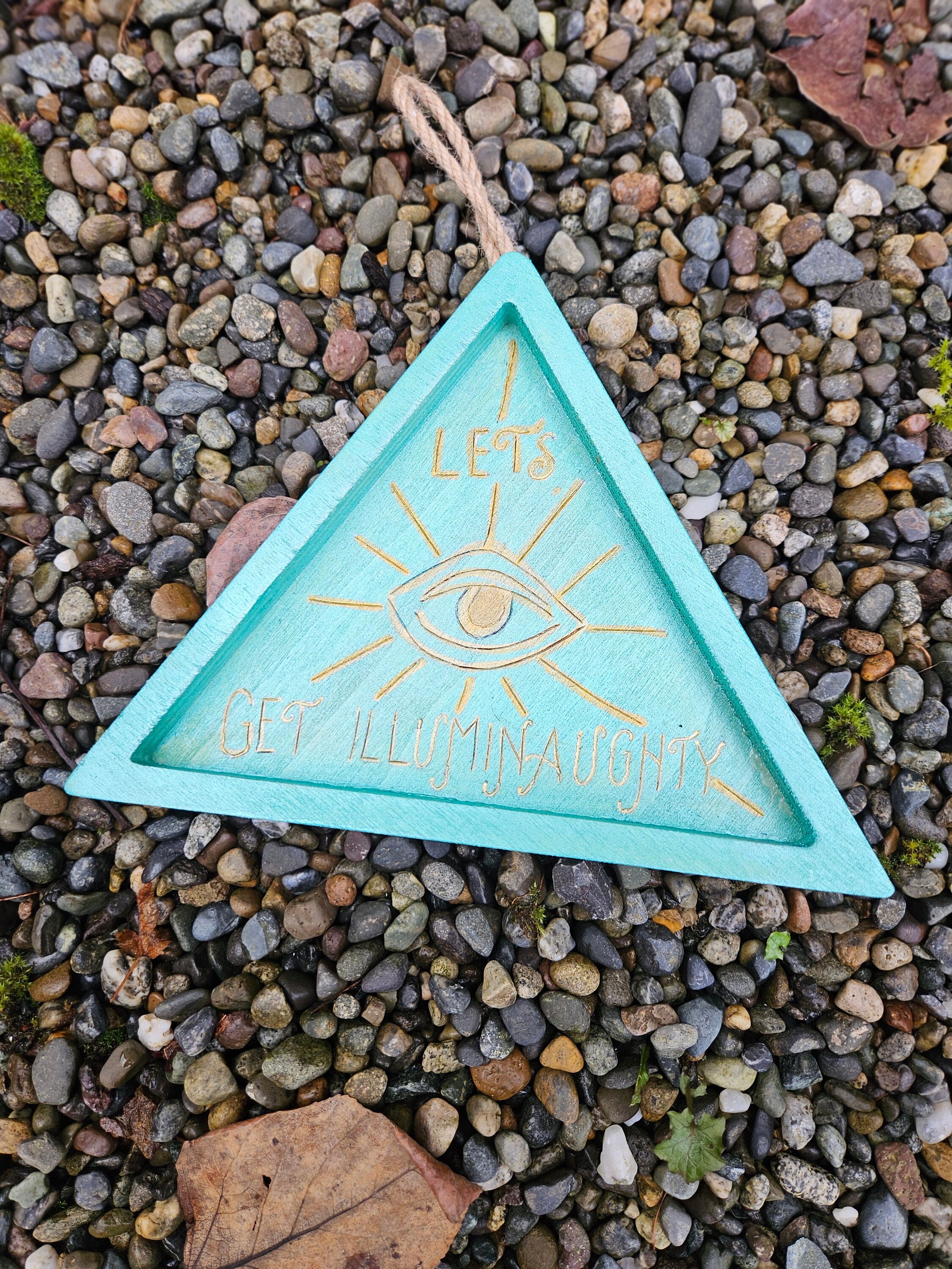 Let's Get Illuminaughty Wood Burned Sign, Pyrography, Triangle Decor ...
