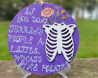 If you don't terrify people a little then what's the point, pyrography, witchy decor, witch decor, bones, rib cage, goth decor