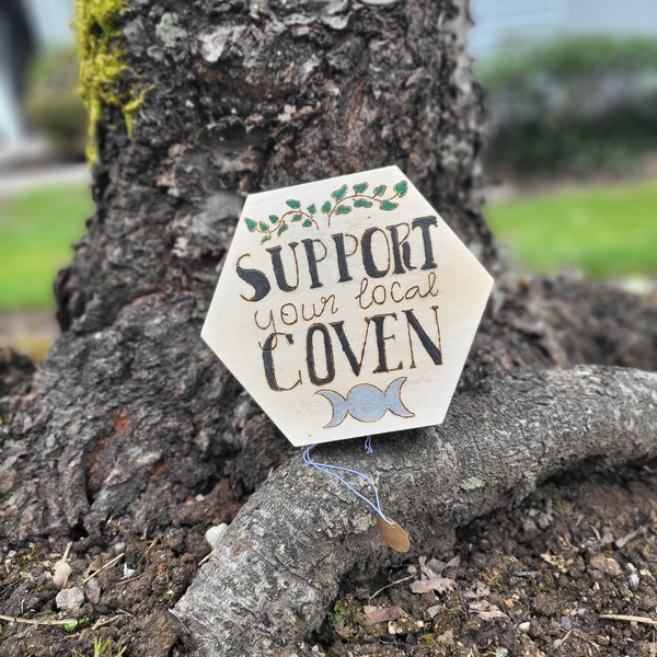 Support your local coven wood burned jewelry trinket box, witch decor, witch vibes, pagan decor, wood burned by hand, magic decor