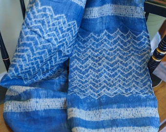 Handmade Shibori Tussar Silk Scarf,  Natural Indigo, Lightweight Unique Gift for Grandmother's Birthday,Mother's Day Gift, Stepmom, New Mom