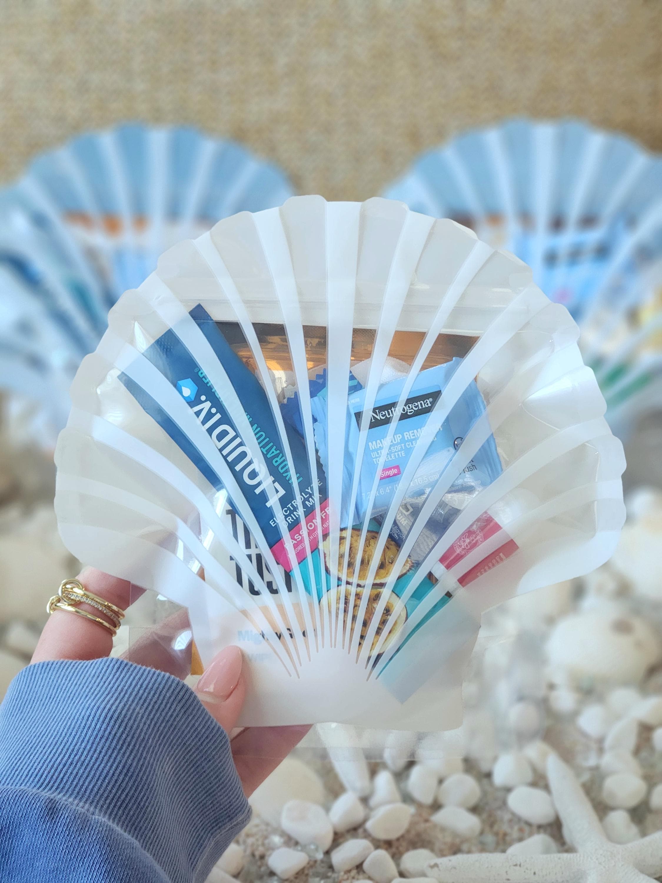 Hangover Kit | Last Toast On The Coast Bridesmaid Favors | Coastal Cowgirl | White Seashell Bag | Bachelorette Beach Party | Oh Shit Kit |