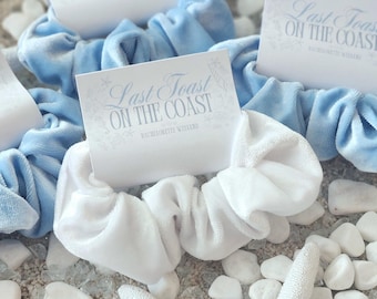 Last Toast On The Coast Scrunchie Beach Favors | Blue White Coastal Cowgirl | Seashell Gift | Bachelorette Party Gifts|Velvet Hairtie Hen Do
