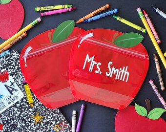 Red Apple Stand Up Pouch | Teacher Appreciation Week | Custom Name Giftbag | Teacher Badge Reel | Teacher Hen Do | Back to School