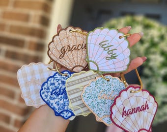 Custom Name Seashell Shaped Bag Tag | Beach Wedding Luggage Favors | Last Toast On The Coast Bachelorette Gifts | Bridal Party Keepsake