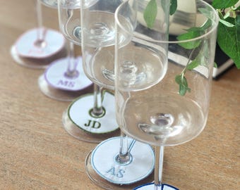 Personalized Wine Glass Charms | Embroidered Initial Drink Markers | Custom Wine Glass Tags | Wedding Drink Charms | Bridal Shower Favor