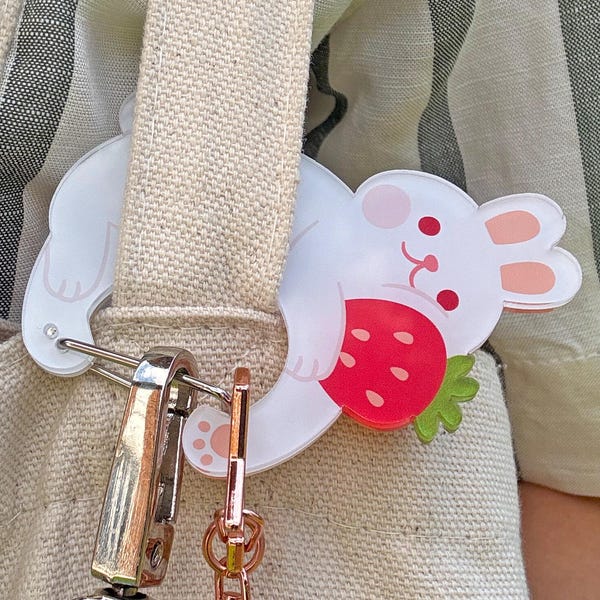 Strawberry Bunny Acrylic Carabiner
