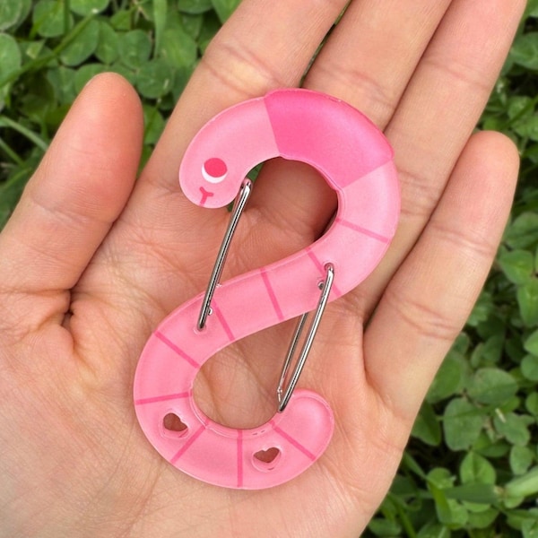 Pink Earthworm Acrylic Carabiner
