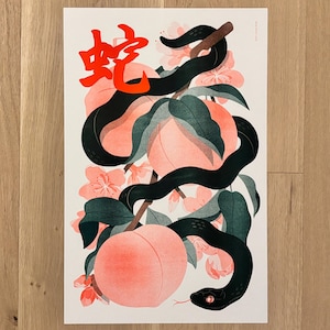 Impresión risográfica del Año de la Serpiente, 11" x 17" / Año Nuevo Lunar 2025 / Arte mural