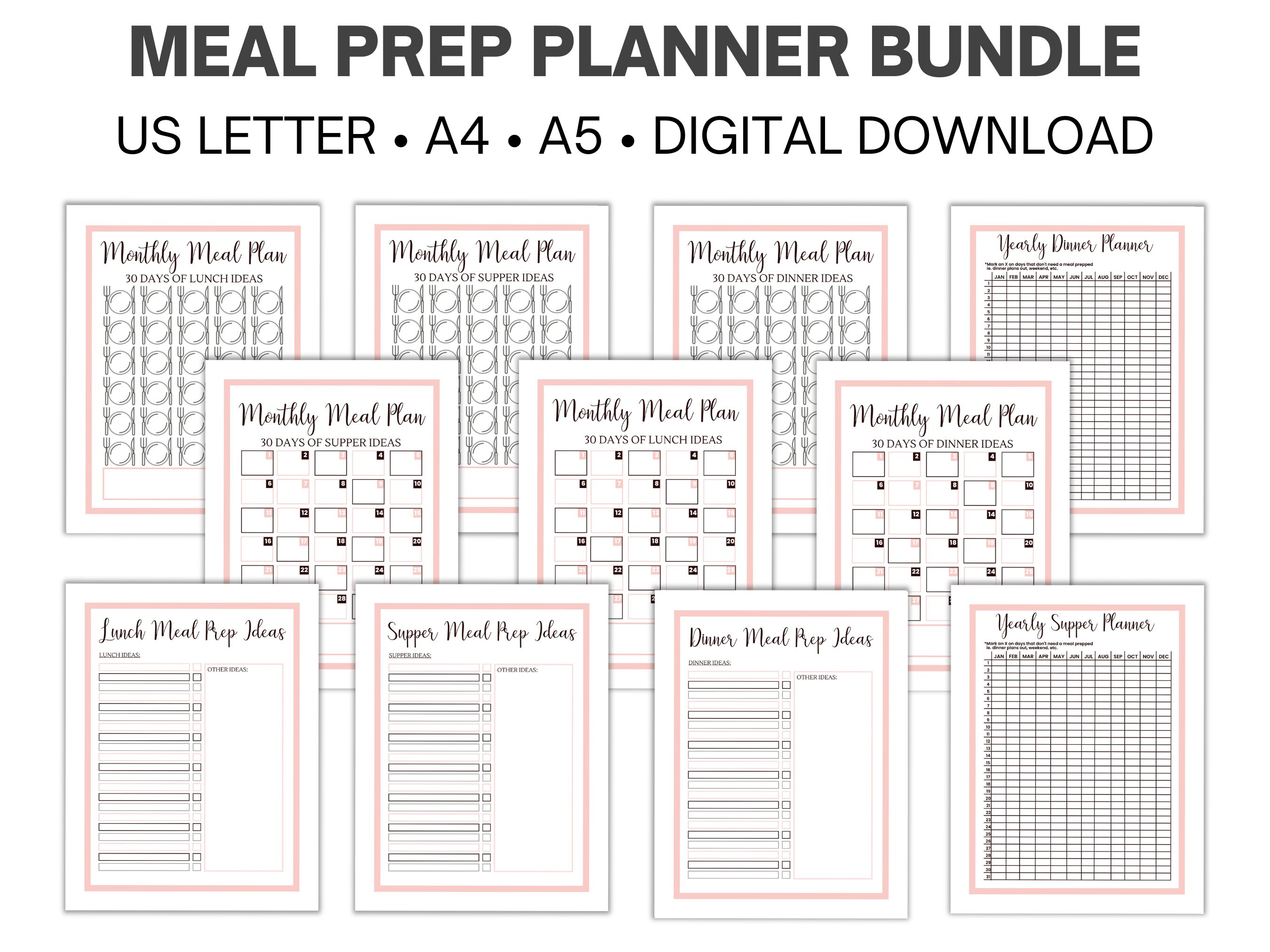 Meal Planner Printable, Meal Prep Planner, Instant Download, PDF Print ...