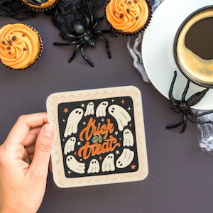 Halloween Ghost Cork Coaster Set: Spooky Home Bar Decor