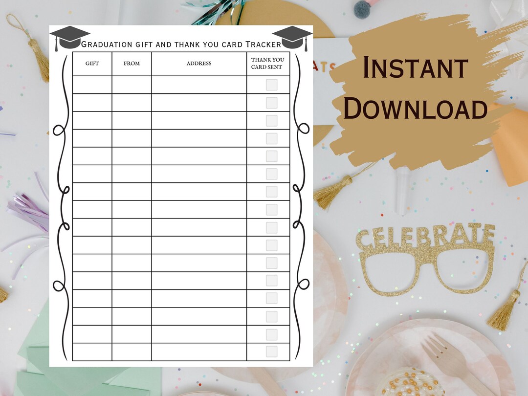 Graduation Gift and Thank You Card Tracker Printable, Graduation Gift ...