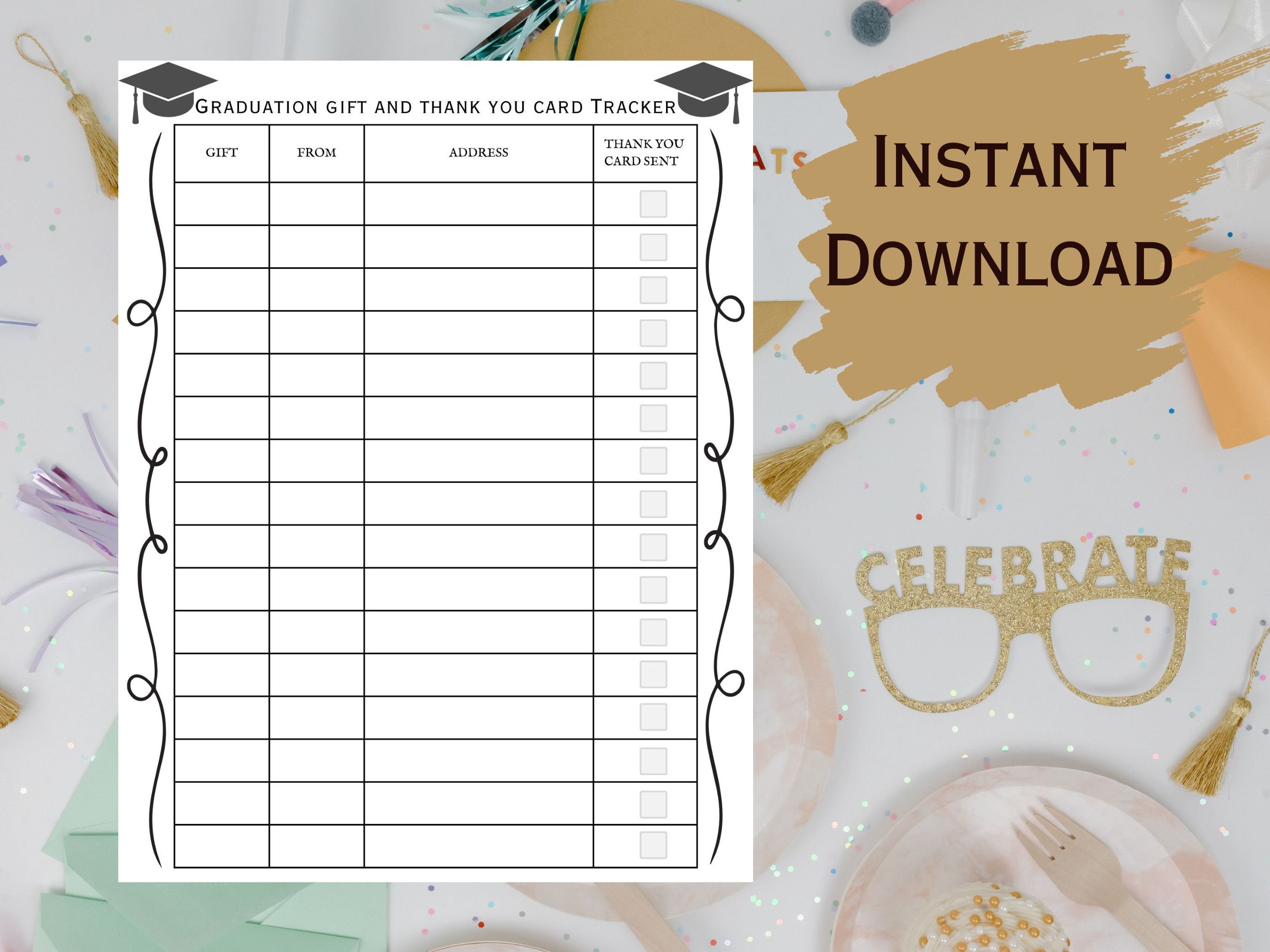 Graduation Gift and Thank You Card Tracker Printable, Graduation Gift ...