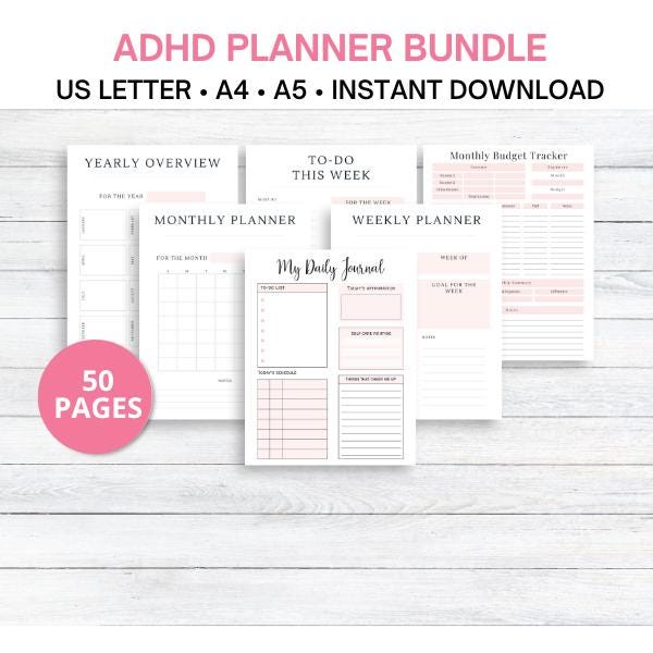 Adult ADHD Planner Bundle, Instant Download, PDF Print, Planner ...