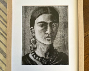 Frida Art Print, Charcoal Drawing, Mexican Wall Art (11x14)