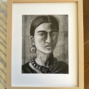 Frida Art Print, Arte Mexicano, Charcoal Drawing, Mexican Art, Mexican Wall Art, Mexican Décor, Mexican Kitchen Art, Mexican Folk Art