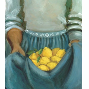 Lemon Art Print, Lemon Painting, Food Art, Harvest Apron, Kitchen Art, Cocina y Cultura, Mexican Folk  Art