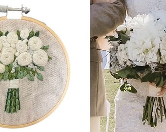 Custom Hand Embroidered Wedding Bouquet- Round Hoop