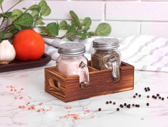 Vintage Farmhouse Mason Jar Salt Pepper Shaker Set Rustic Condiment Caddy Holder Vintage Farmhouse Mason Jar Salt Pepper Shaker Set Rustic Condiment Caddy Holder