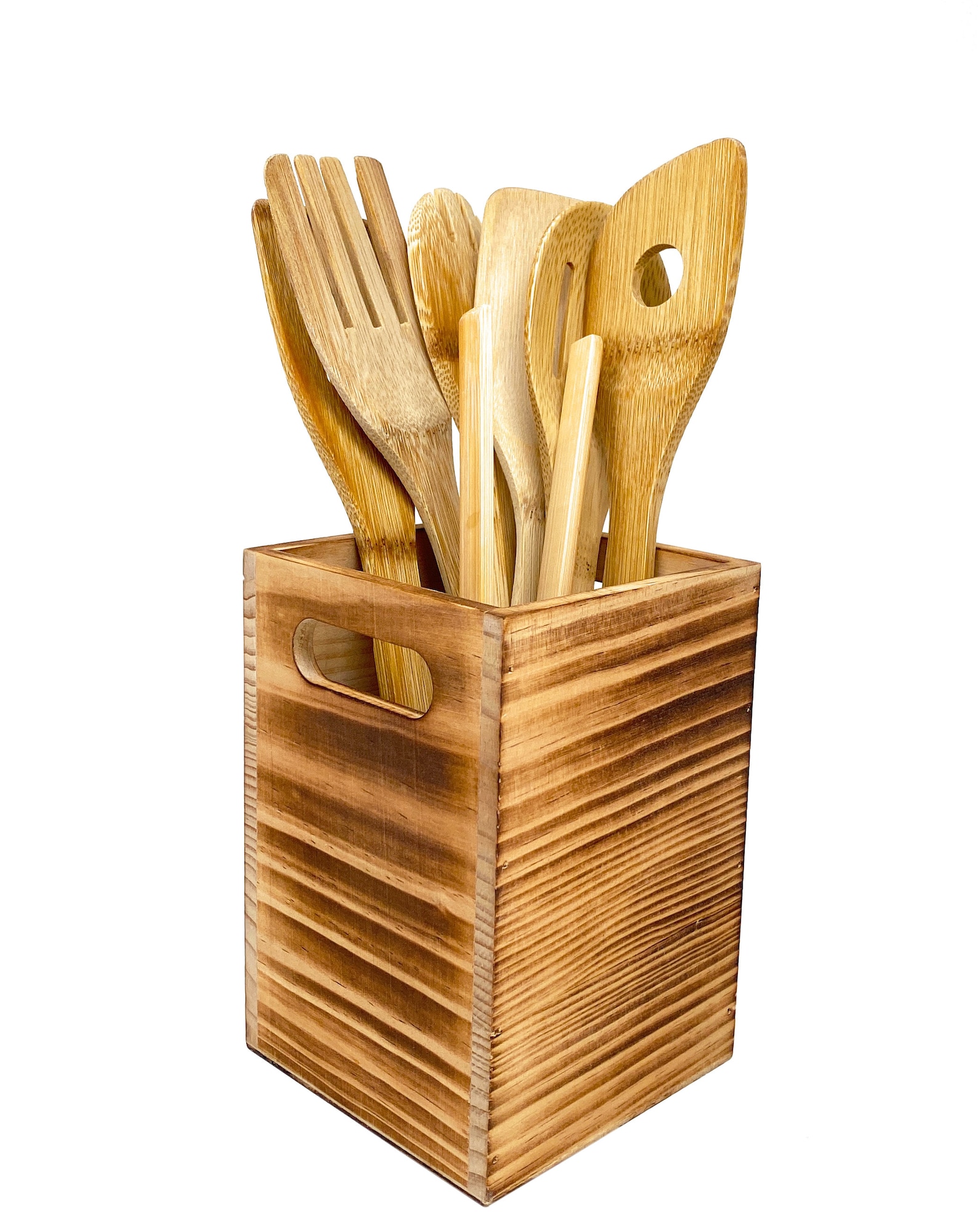 Wooden Utensil Holder in Rustic Wood for Countertop Organizer Etsy