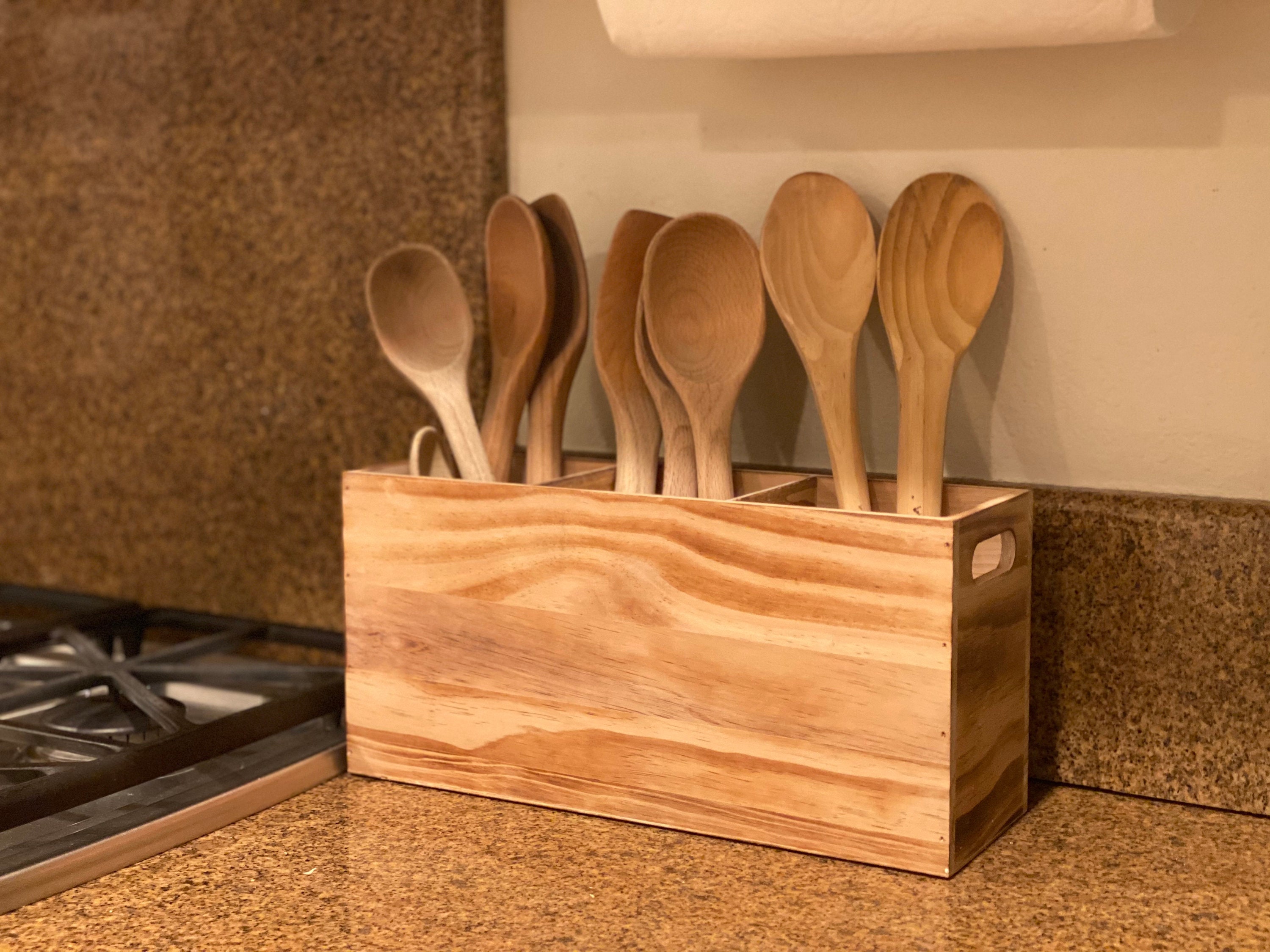 Wood Kitchen Utensil Holder Container Spoon Holder Wood Vase Home Decor  Kitchen Cook Spoon Organizer — Penn Rustics