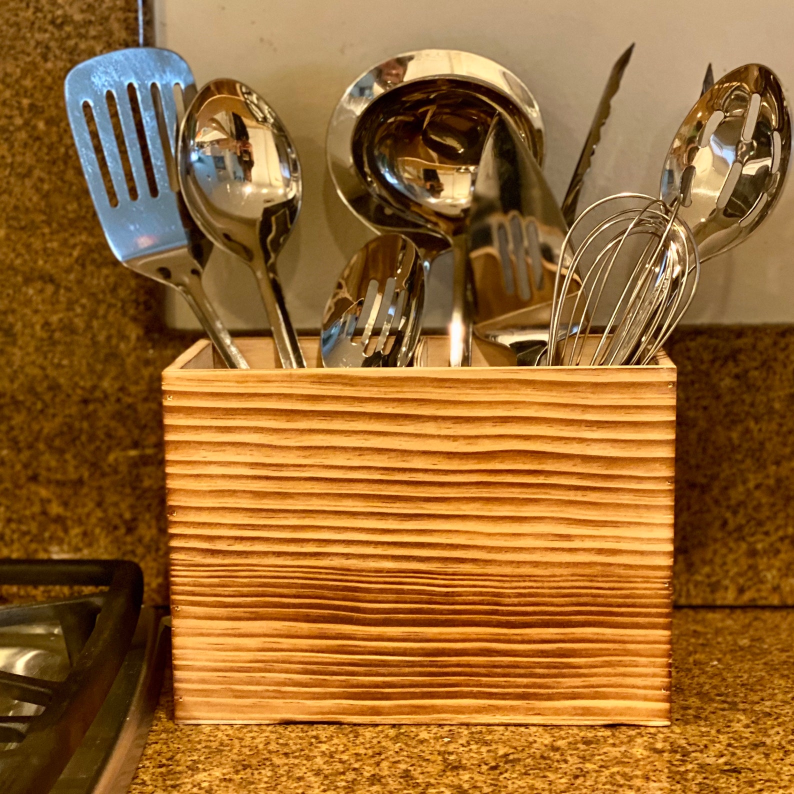 Utensil Holder in Rustic Wood for Farmhouse Kitchen Decor Etsy
