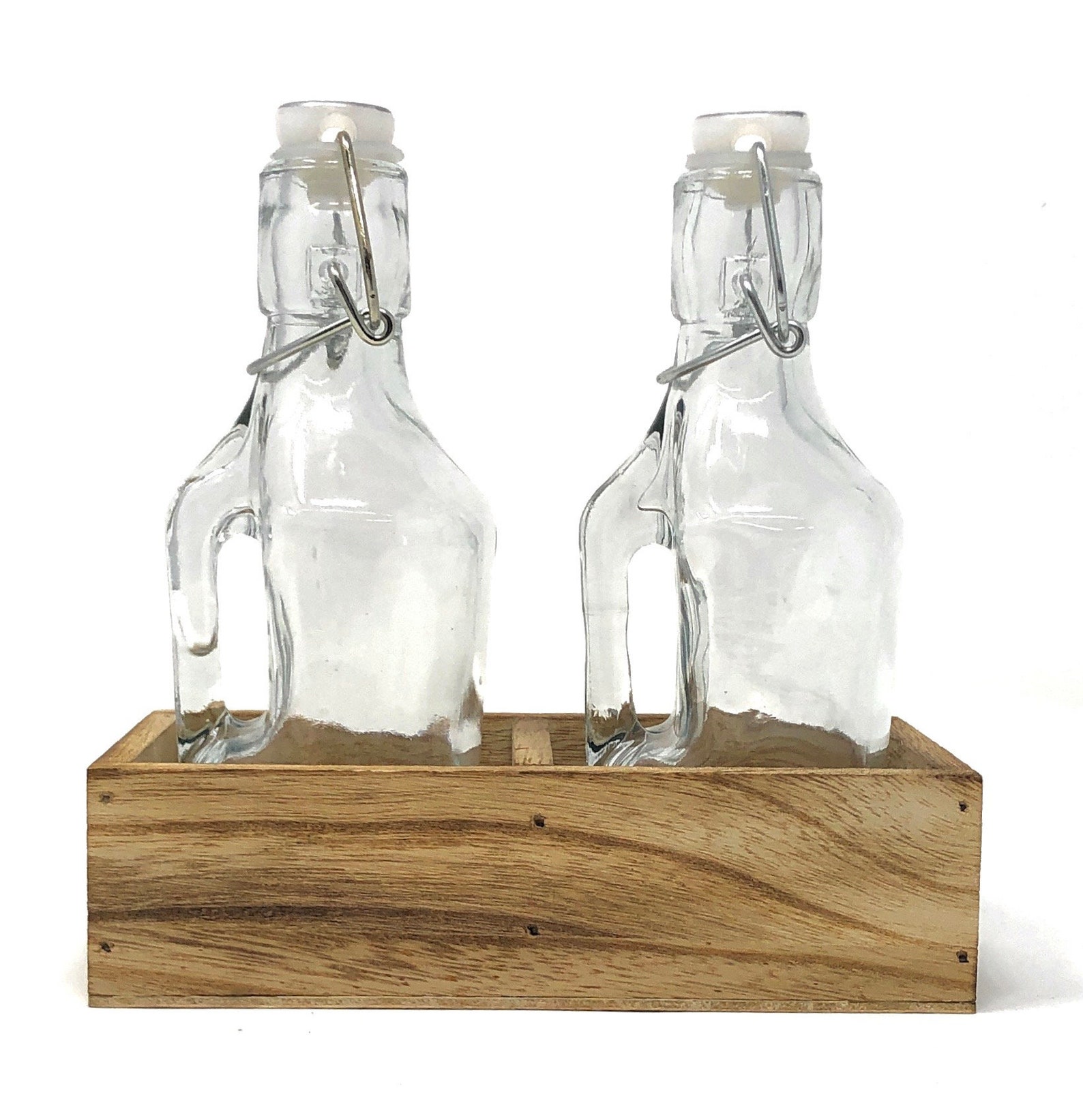 Oil and Vinegar Dispenser Bottle With Wood Caddy Glass Cruet Etsy UK