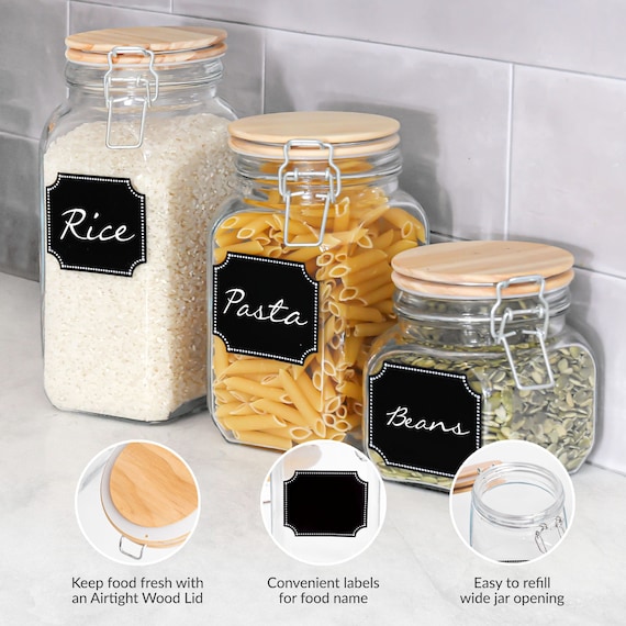 LEAVES AND TREES Y Stackable Kitchen Canisters Set, Pack of 5 Clear Glass  Food Storage Jars Containers with Airtight Bamboo Lid for Candy, Cookie