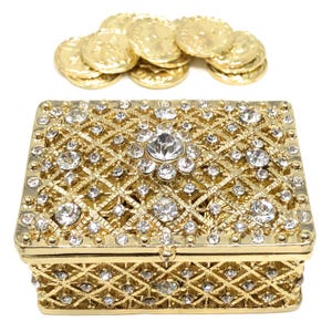 Arras de Boda Set, Wedding Unity Coins, Rectangular Decorative Box with Rhinestone Crystals Keepsake, Gold