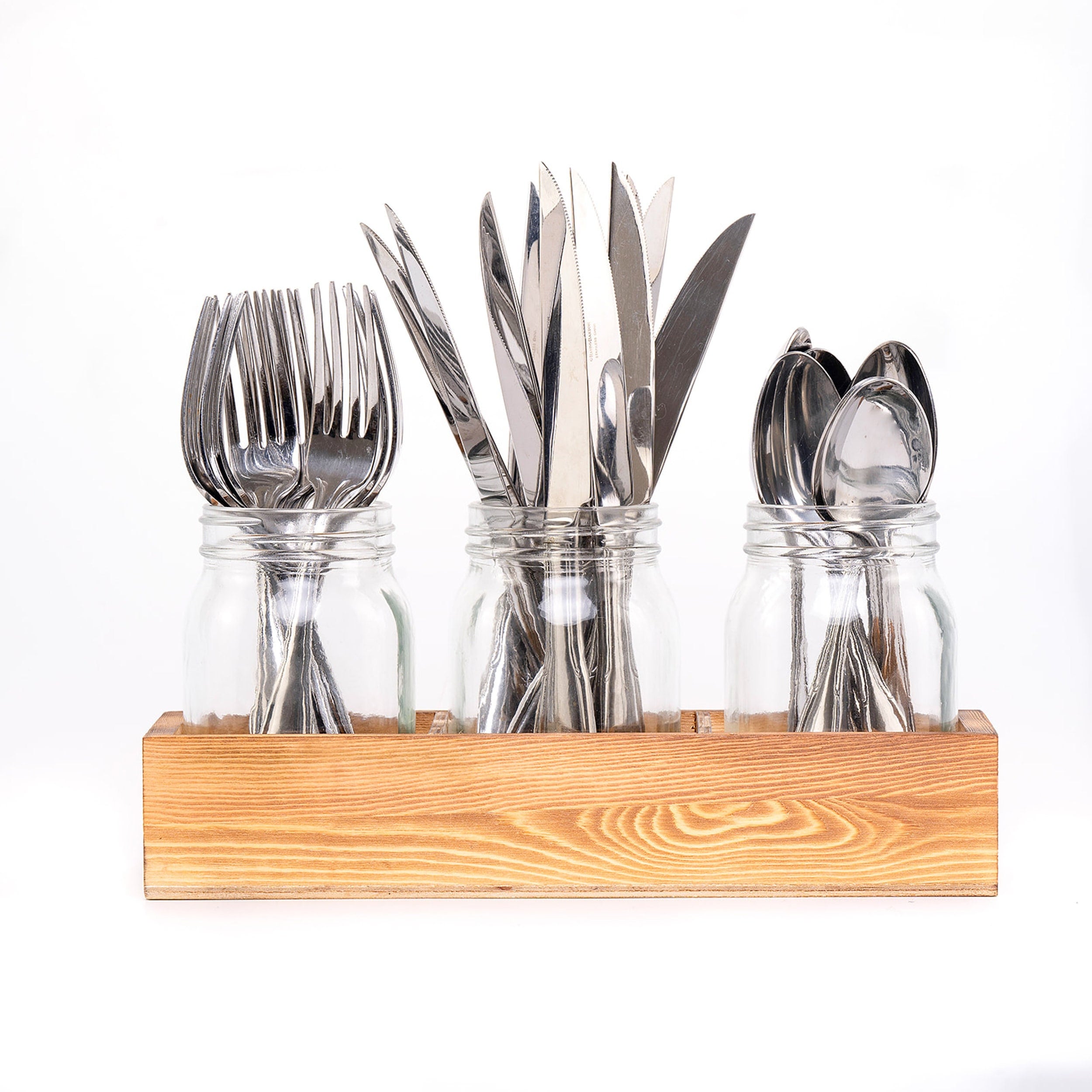 Glass Utensil Holder Mason Jar With Rustic Wood Caddy Etsy