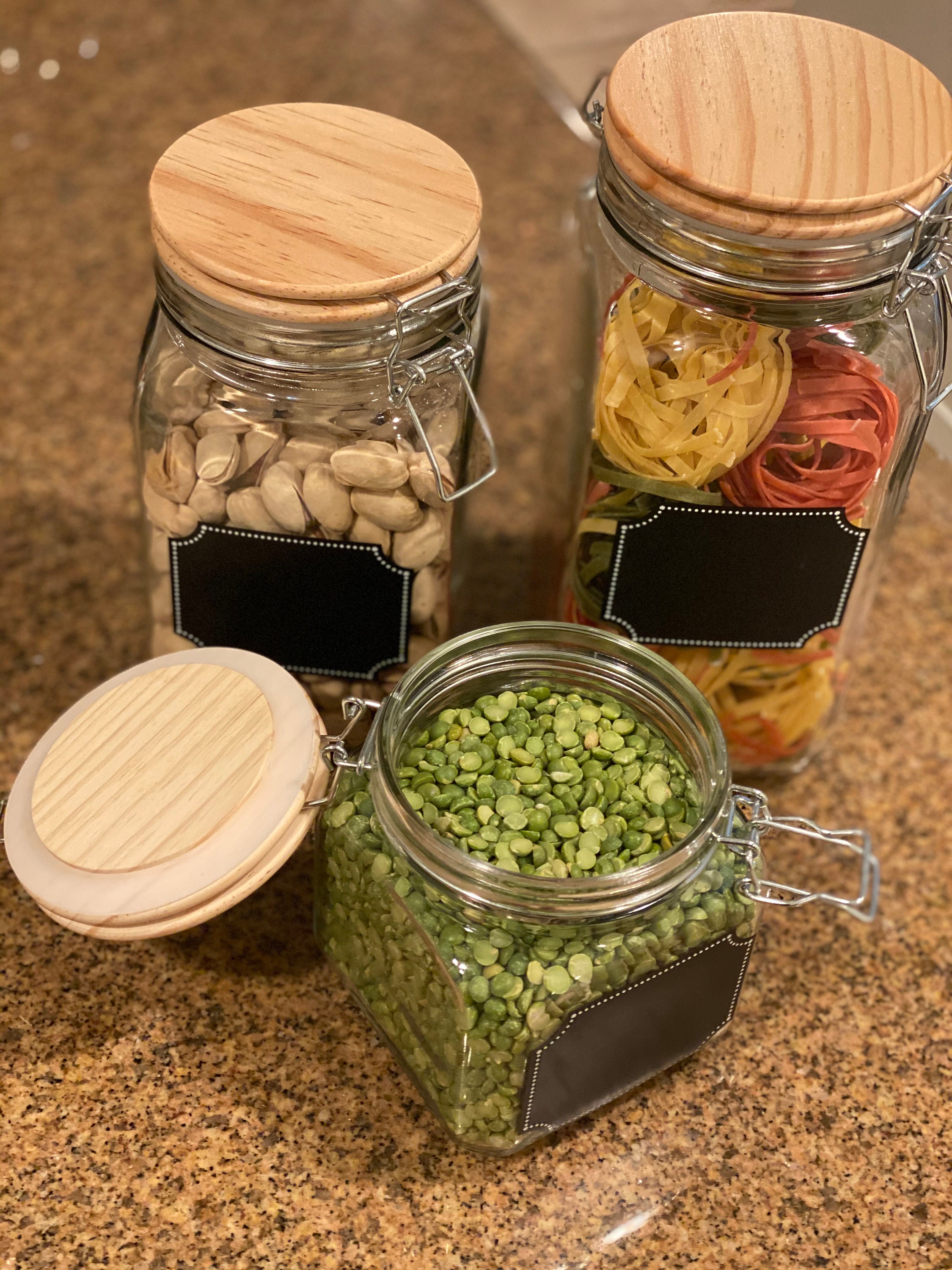 Glass Canisters with Airtight Wood Lid and Chalkboard Labels (Set of 3 – CB  Accessories