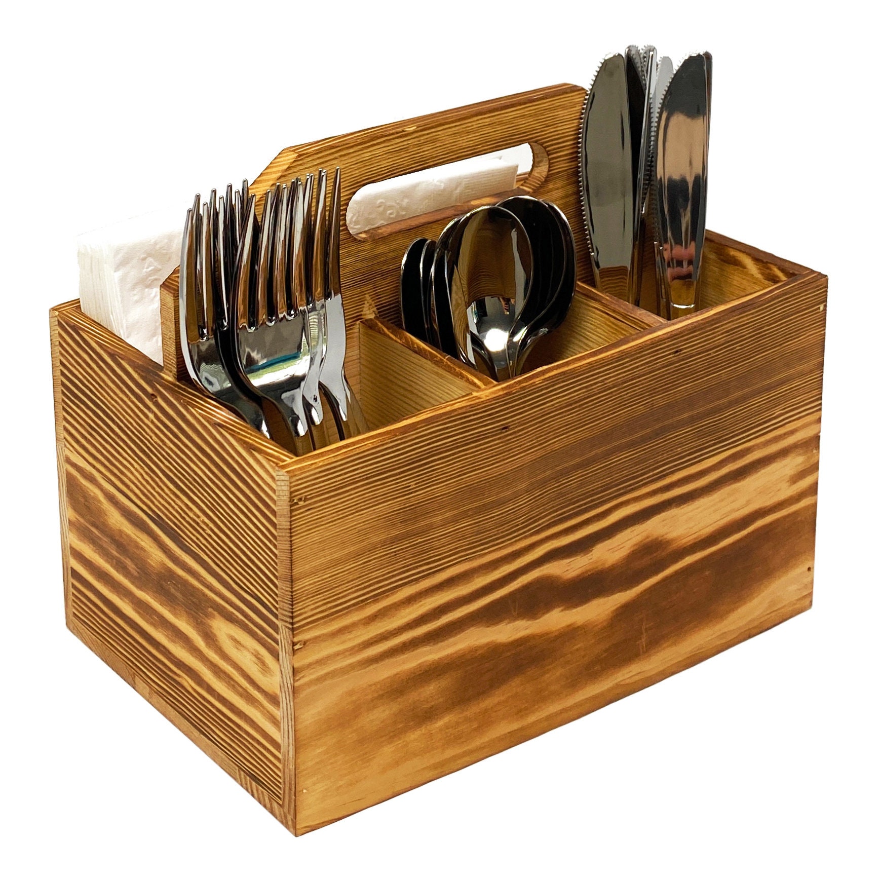 Utensil and Napkin Holder Flatware Wooden Caddy with Handle in Etsy