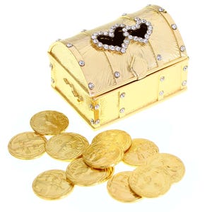 Arras de Boda Set, Wedding Unity Coins, Rectangular Double Heart Box with Decorative Rhinestone Crystals Keepsake, Gold