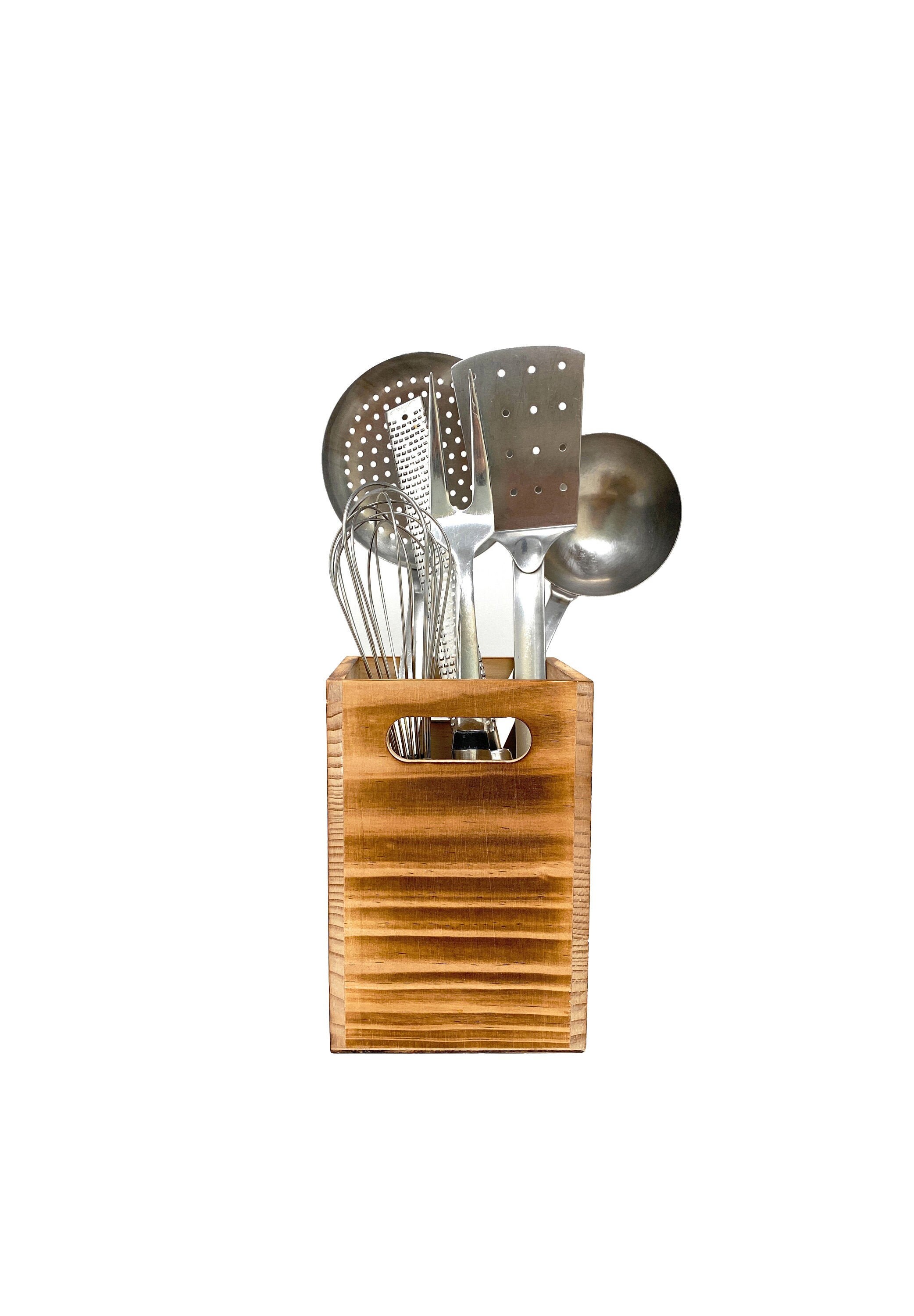 Wooden Utensil Holder in Rustic Wood for Countertop Organizer Etsy