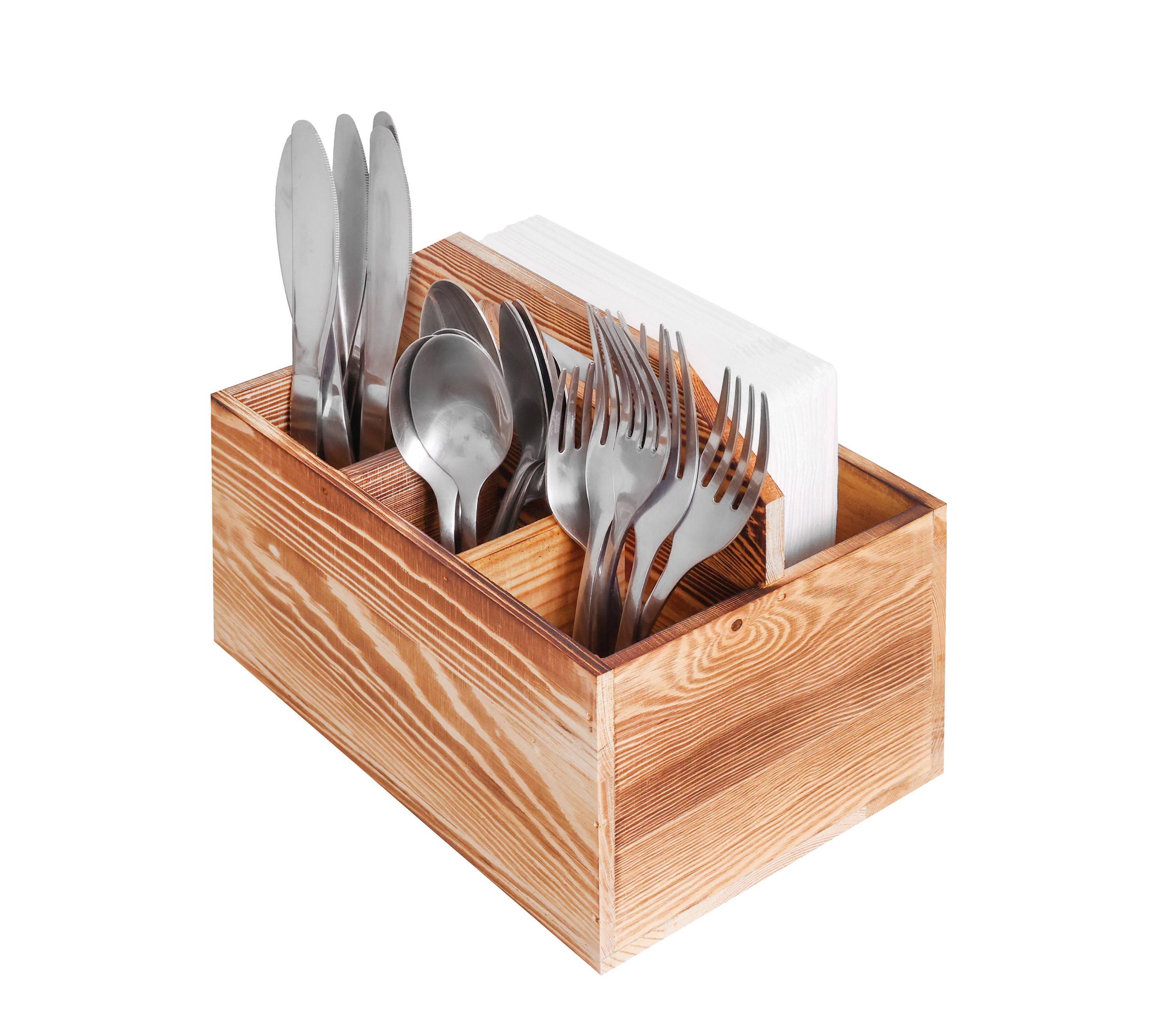 Elegant Designs Pantry Picks Farmhouse Wooden Flatware and Utensils Caddy Condiment Organize Natural Wood