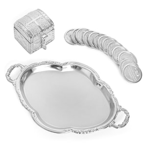 Arras de Boda Virgen de Guadalupe Wedding Unity Coins with Tray and Box for Catholic Wedding Ceremony, Complete Arras Set (Silver)