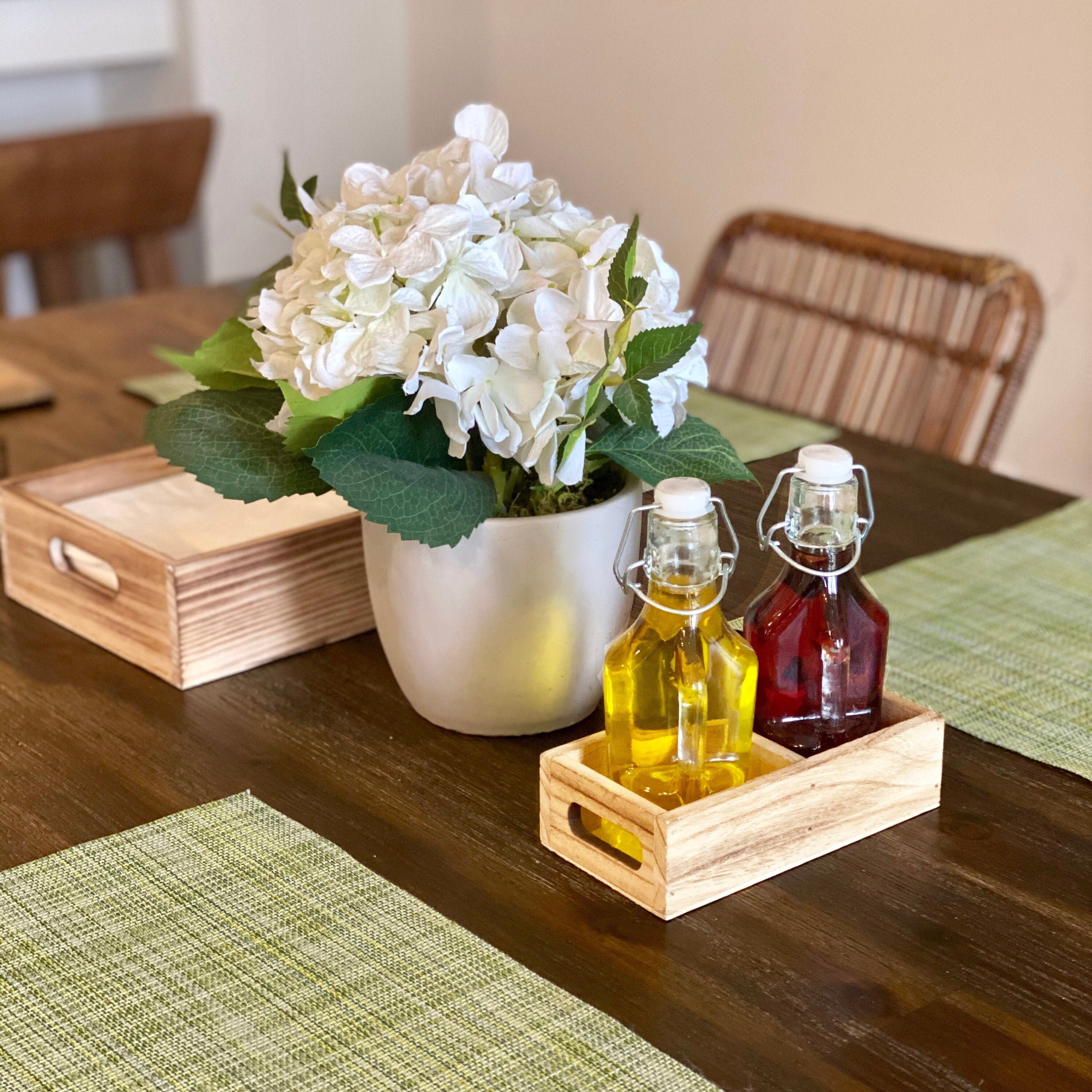 Oil and Vinegar Dispenser with Wood Caddy Glass Cruet Set Etsy
