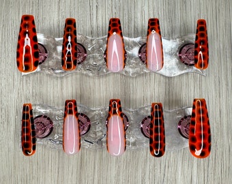 Orange and Black Press On Nails 20pc Set - Ballerina