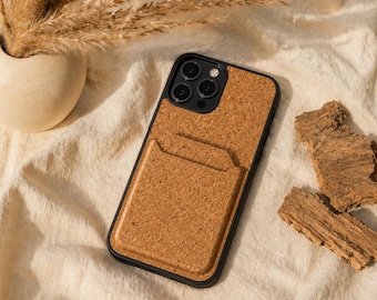 iPhone Cork Case with Card Holder, Real Cork Wallet Phone Cover, Sustainable Protective Case, Slim Vegan Card Pocket for iPhone 11–17