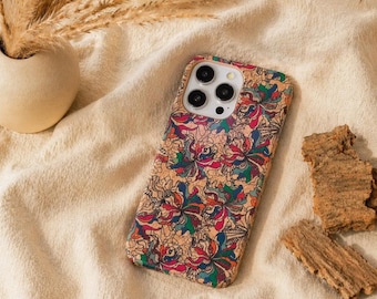 Floral Cork iPhone Case | Eco Phone Accessory | Aesthetic Phone Cover | Protective Phone Case | Non Slip Case | Biodegradable shockproof